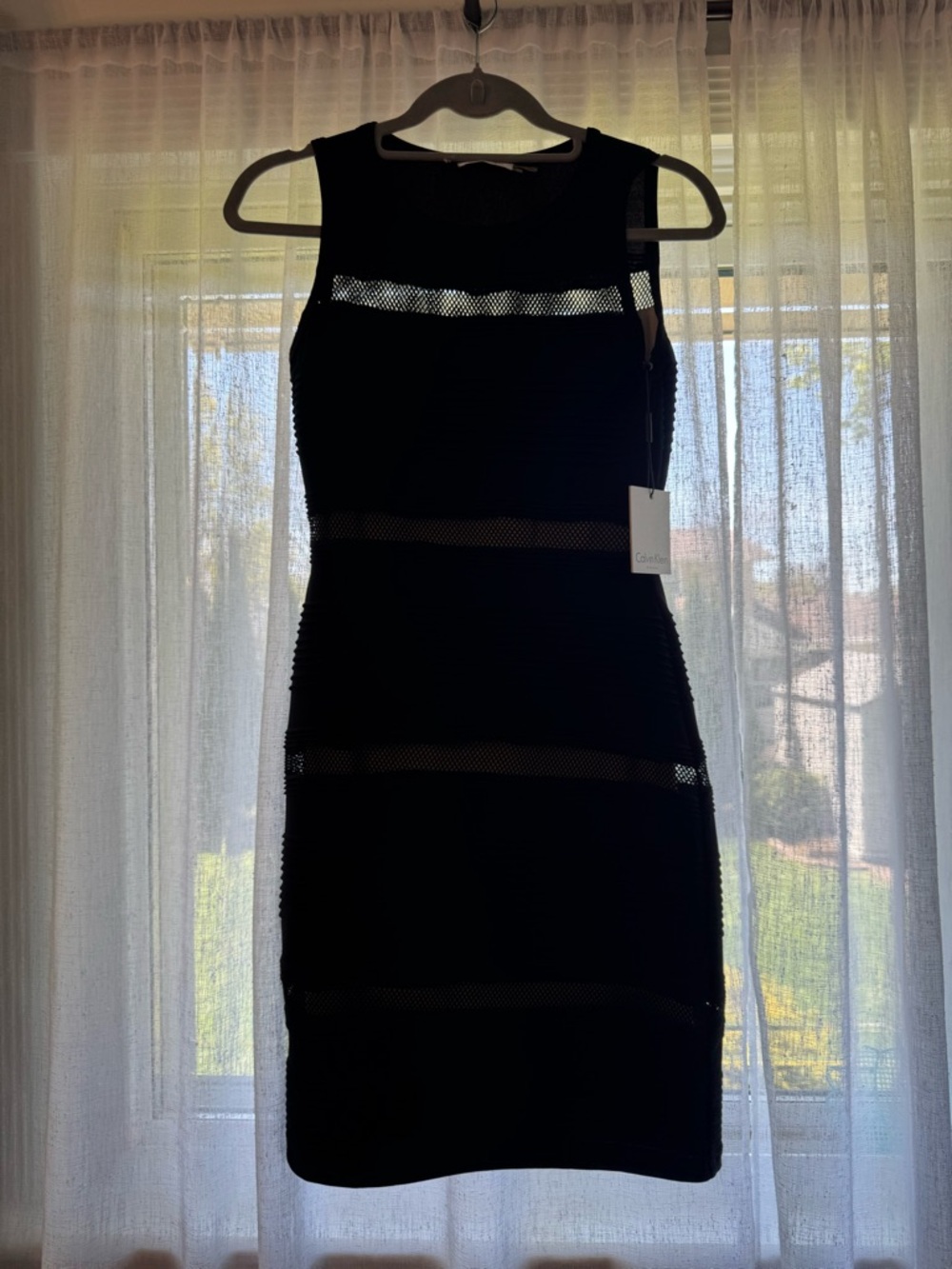 Calvin Klein Black Sleeveless Mesh-Insert Midi Sheath Dress